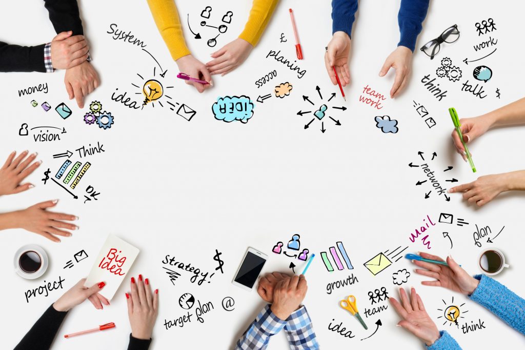 Business people group works at a table - Table